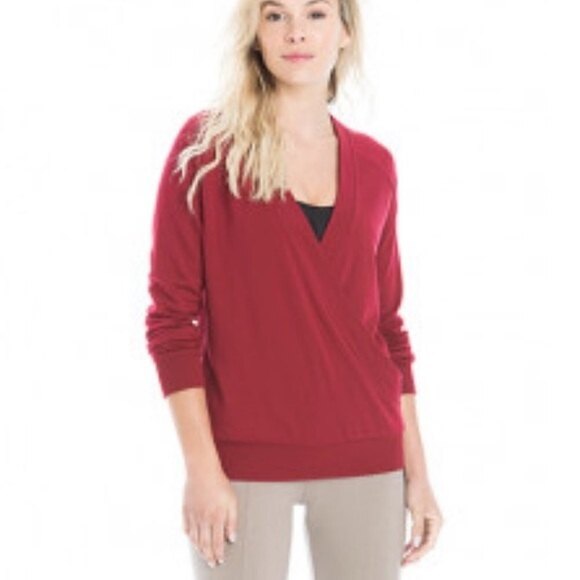 LOLE Red Sasmita Fleece Wrap Sweater Top Medium Athleisure Lounge Yoga Athletic - Picture 2 of 8